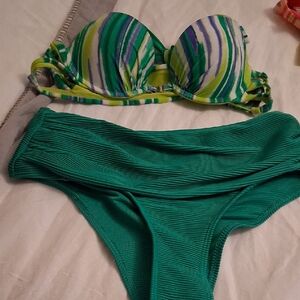 Aerie Green and Blue Bikini with Ruched Details